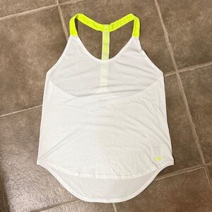 Nike Women's White and Neon Yellow Tank Top